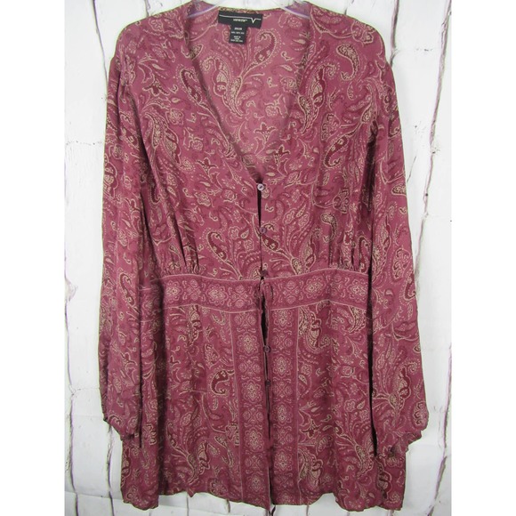 Venezia Tops - Venezia Women's Blouse Size 26/28 Plum Purple Paisley 100% Silk